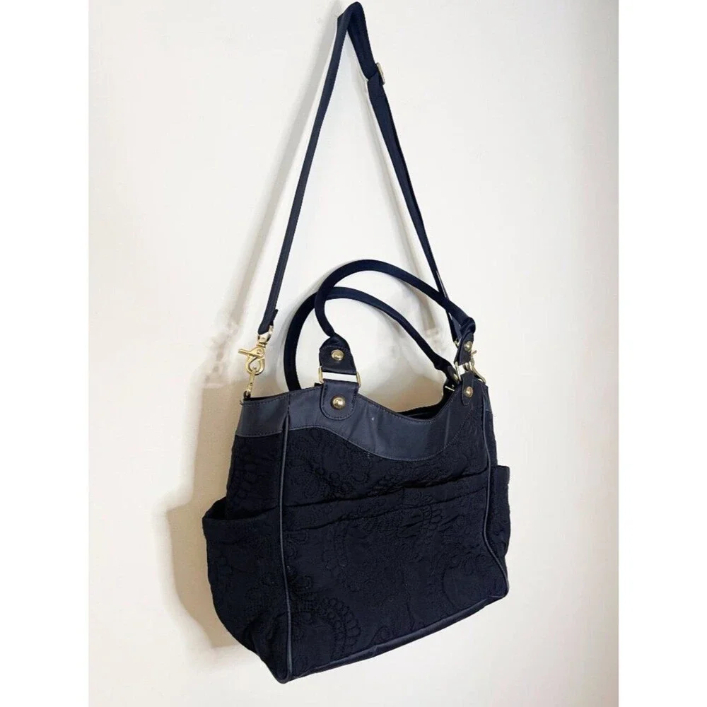 Petunia Pickle Bottom Black Embroidered Diaper Bag Convertible Tote Crossbody